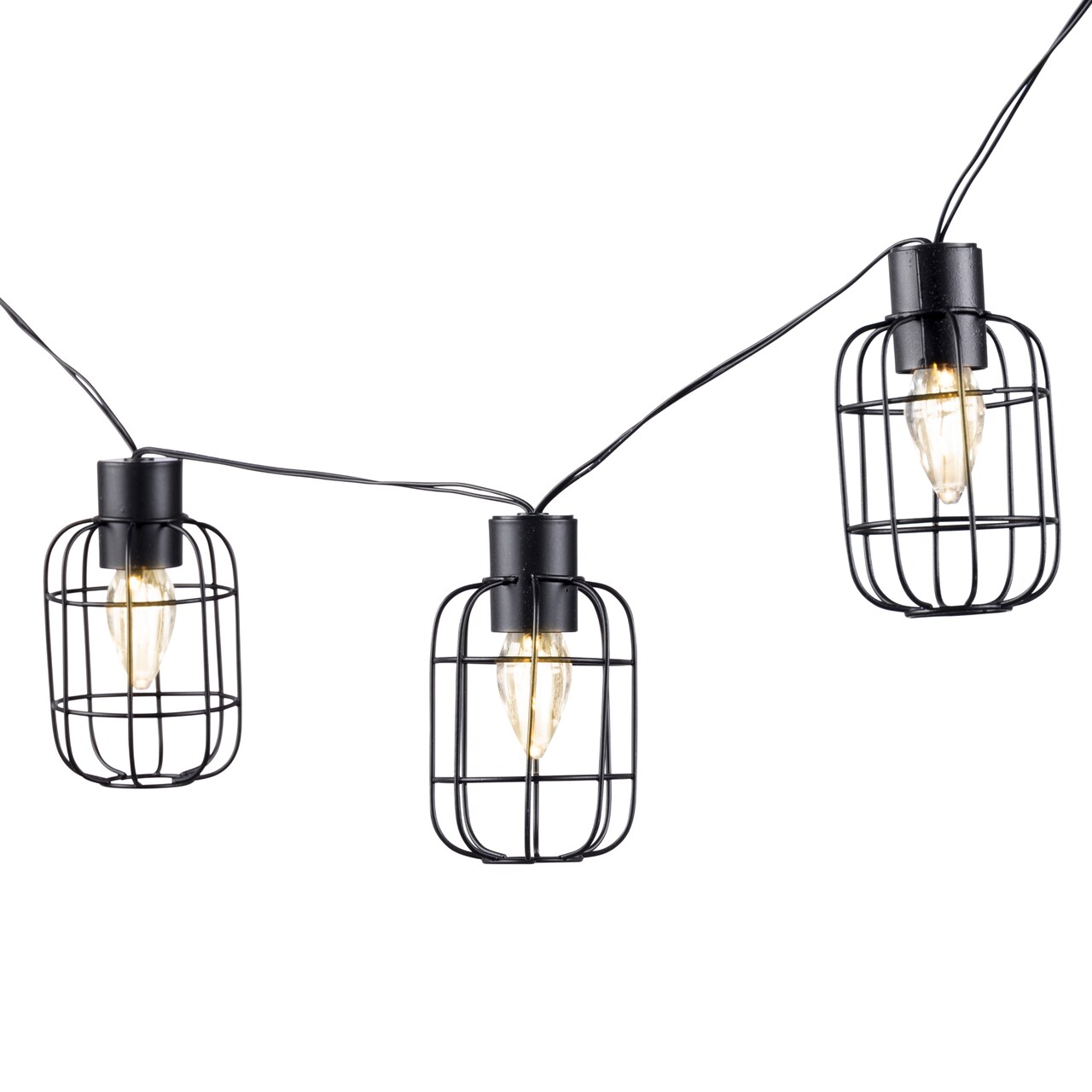 Contemporary Home Living LED Solar Lighted Cube Cage Outdoor String Lights - 6' - Black